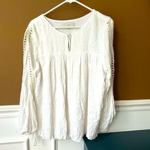 LOFT Women’s Peasant Boho White Open Sleeve Top Loose Fit Babydoll Size Large